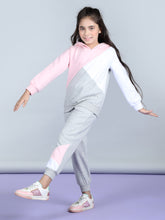 Girls Pink and Grey Color Blocked Tracksuit